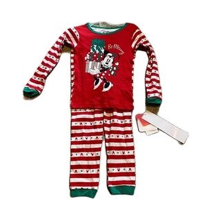 Disney Minnie Mouse Christmas Pajamas 5T Red Green White Stripe Two Piece
